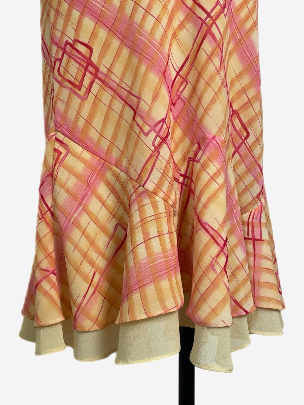 Vintage Y2K Sharon Max NWT Deadstock Orange pink geometric layered midi dress S - Picture 6 of 12